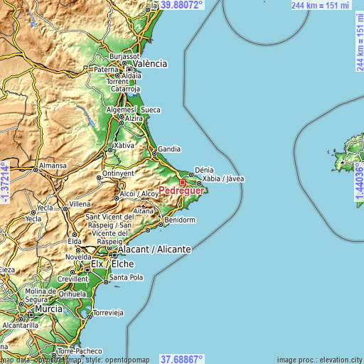 Topographic map of Pedreguer