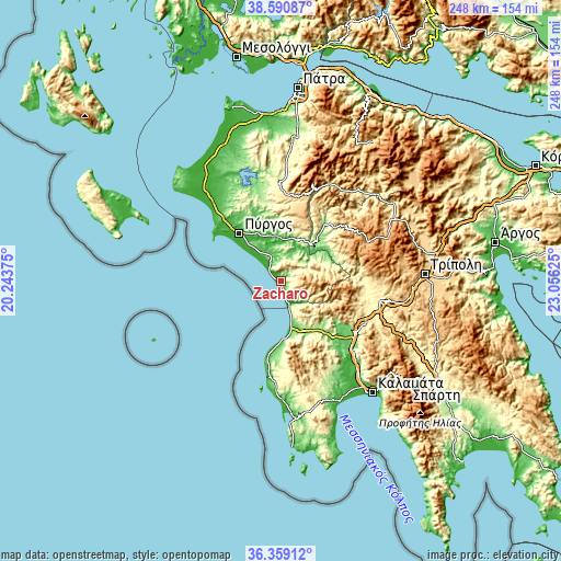 Topographic map of Zacháro