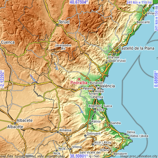 Topographic map of Pedralba