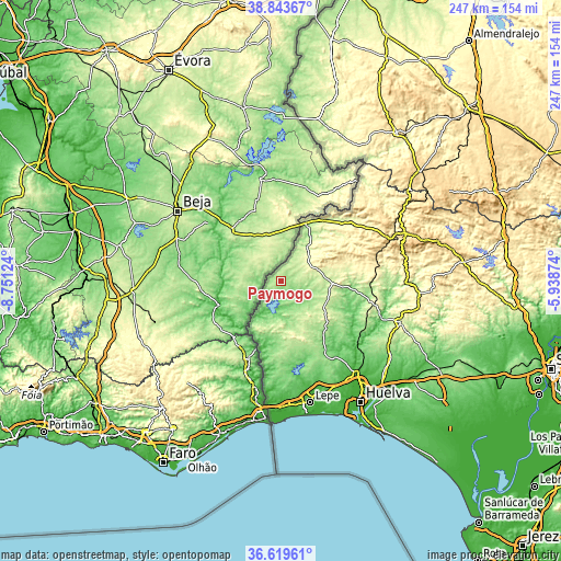 Topographic map of Paymogo