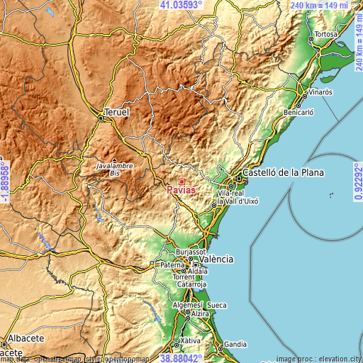 Topographic map of Pavías