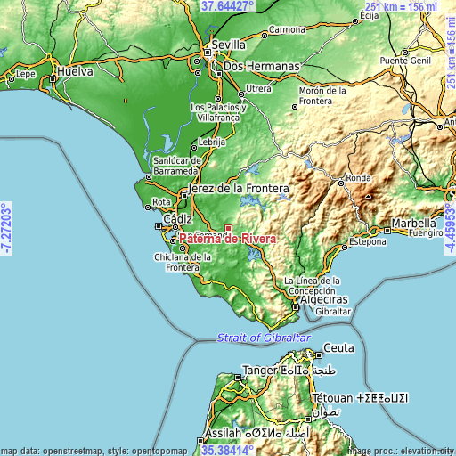 Topographic map of Paterna de Rivera