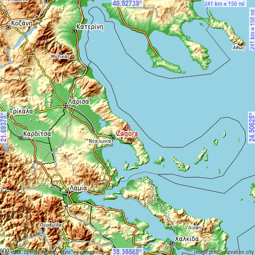 Topographic map of Zagorá