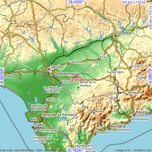 Topographic map of Paradas