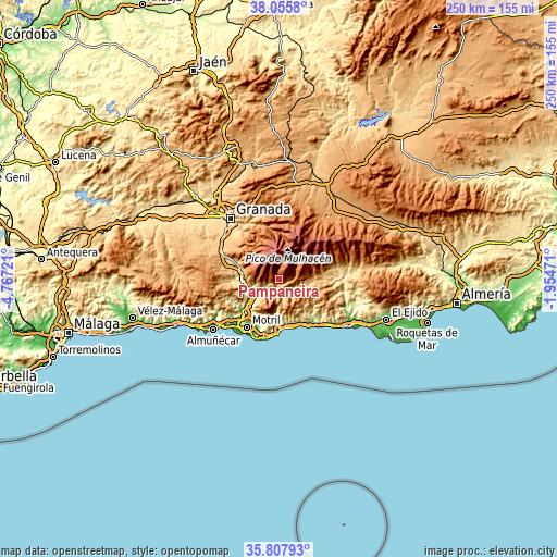 Topographic map of Pampaneira