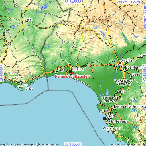 Topographic map of Palos de la Frontera