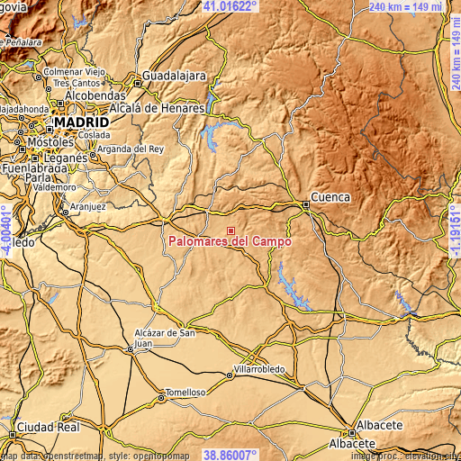 Topographic map of Palomares del Campo