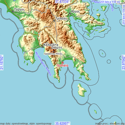 Topographic map of Gýtheio