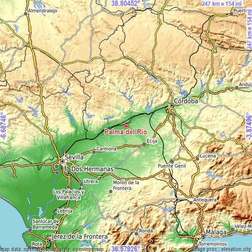 Topographic map of Palma del Río