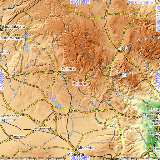 Topographic map of Pajarón