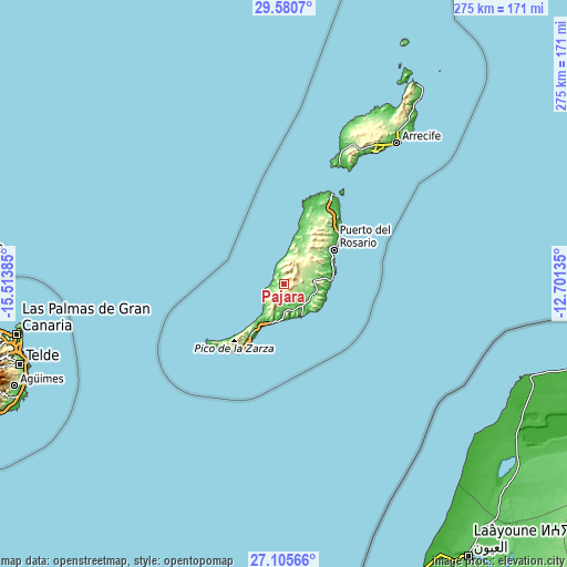 Topographic map of Pájara