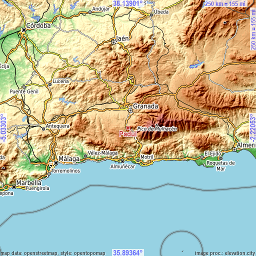 Topographic map of Padul