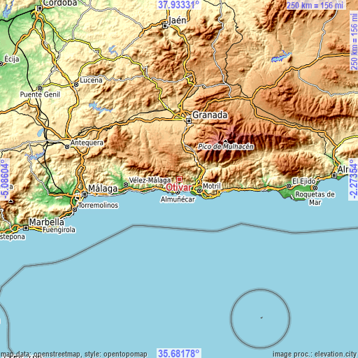 Topographic map of Otívar