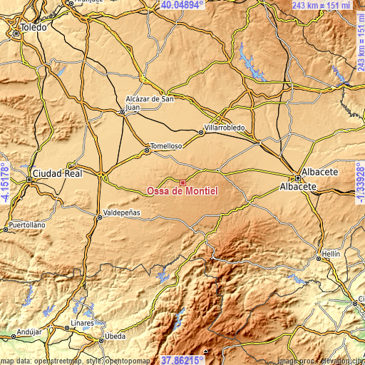 Topographic map of Ossa de Montiel