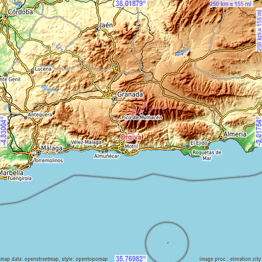 Topographic map of Órgiva