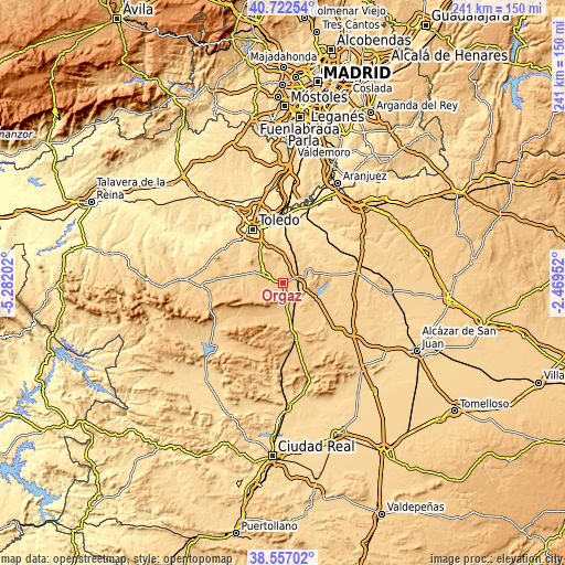 Topographic map of Orgaz