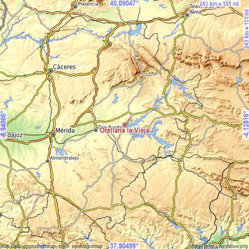 Topographic map of Orellana la Vieja