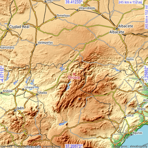 Topographic map of Orcera