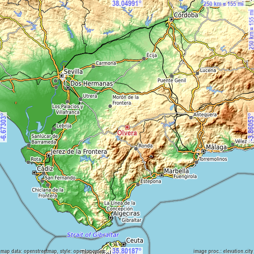 Topographic map of Olvera