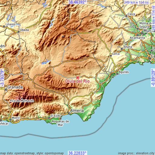 Topographic map of Olula del Río