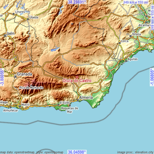 Topographic map of Olula de Castro