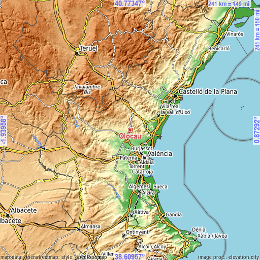 Topographic map of Olocau