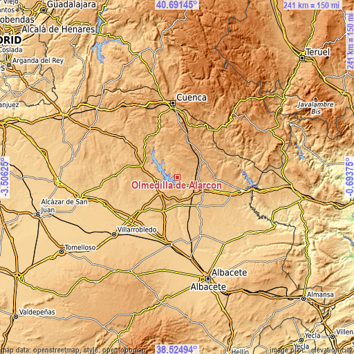 Topographic map of Olmedilla de Alarcón