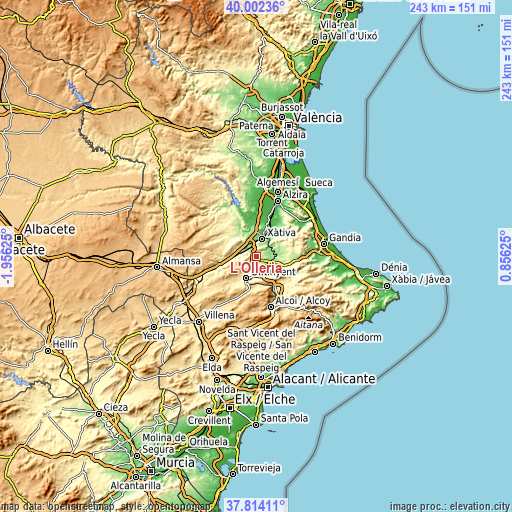 Topographic map of L'Olleria