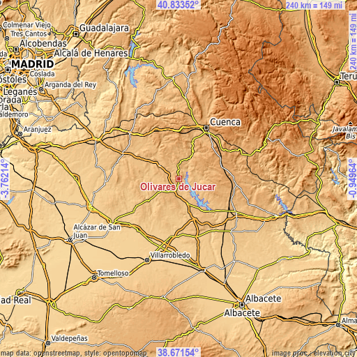 Topographic map of Olivares de Júcar