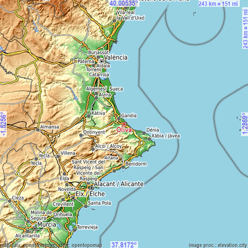 Topographic map of Oliva