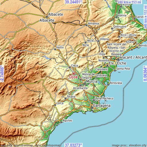 Topographic map of Ojós