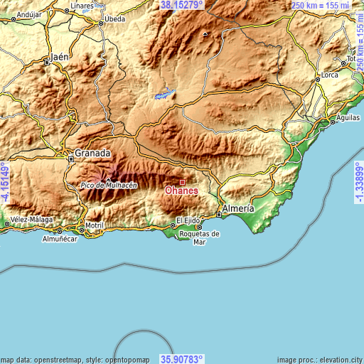 Topographic map of Ohanes
