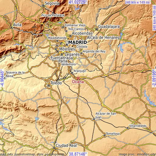 Topographic map of Ocaña