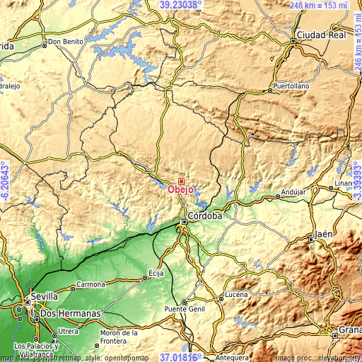 Topographic map of Obejo