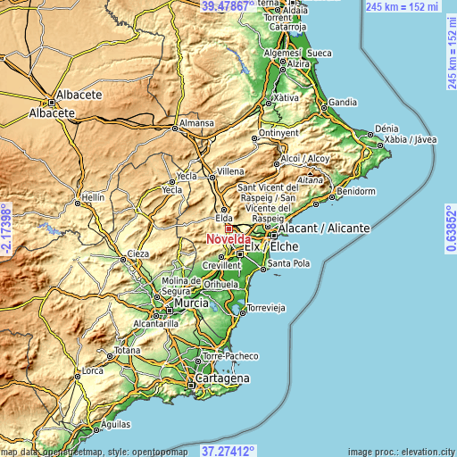 Topographic map of Novelda
