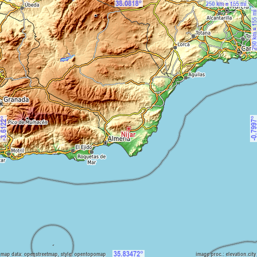 Topographic map of Níjar