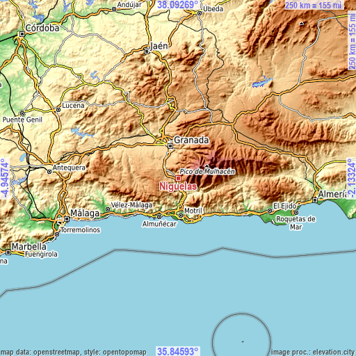 Topographic map of Nigüelas