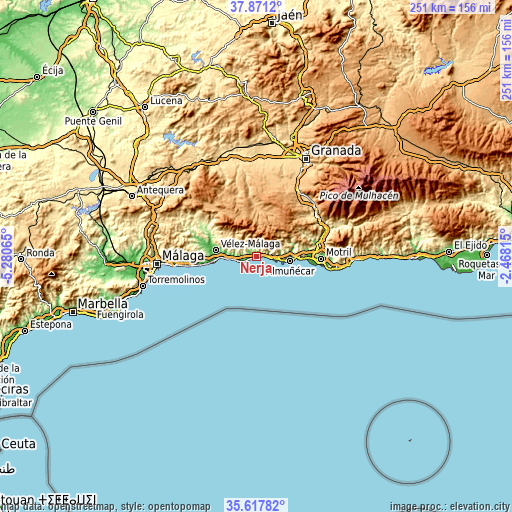 Topographic map of Nerja