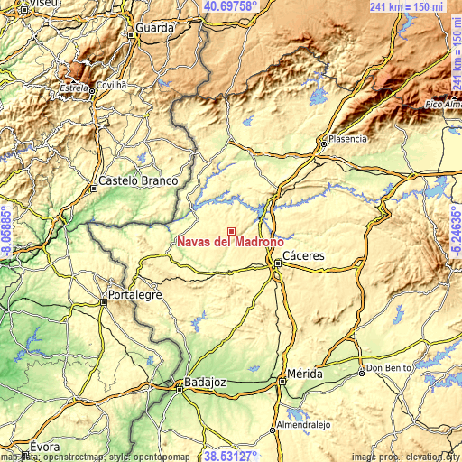 Topographic map of Navas del Madroño