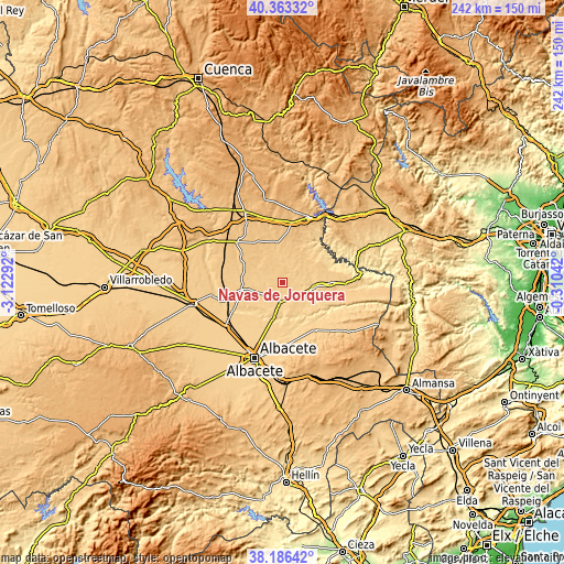 Topographic map of Navas de Jorquera