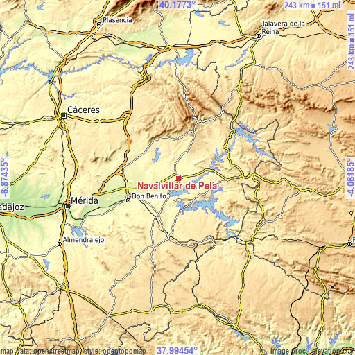 Topographic map of Navalvillar de Pela