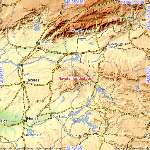 Topographic map of Navalvillar de Ibor