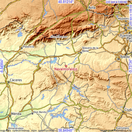 Topographic map of Navalmoralejo