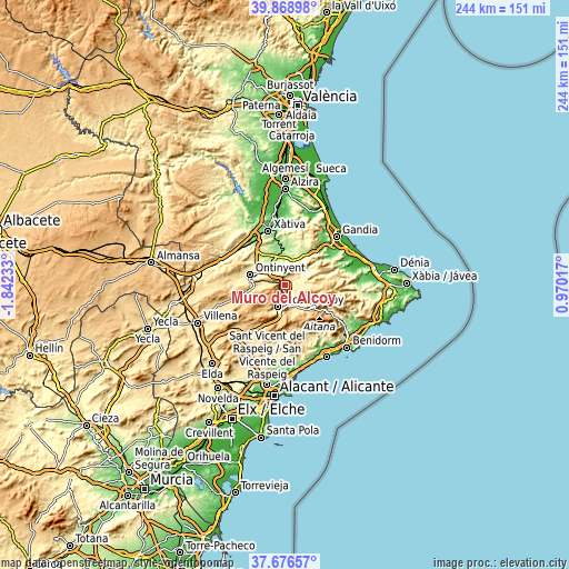 Topographic map of Muro del Alcoy