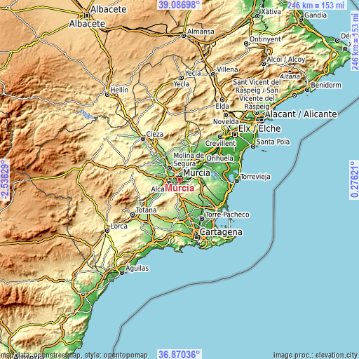 Topographic map of Murcia