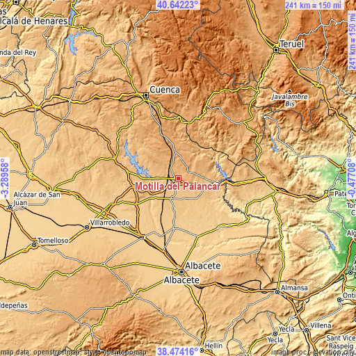 Topographic map of Motilla del Palancar