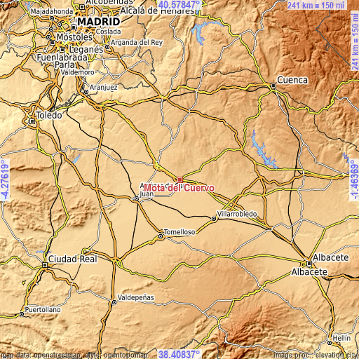 Topographic map of Mota del Cuervo