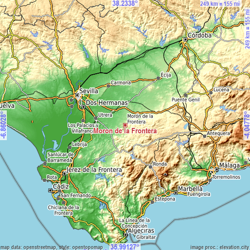 Topographic map of Morón de la Frontera