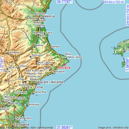 Topographic map of Moraira