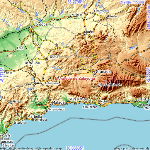 Topographic map of Moraleda de Zafayona